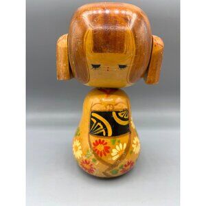 Vtg  Japanese Kokeshi Doll Wooden Creative Piggy Tails Signed